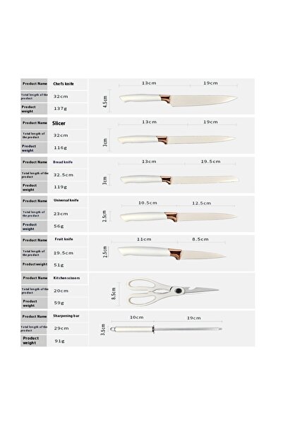 Generic 8-piece Knife Set Rose Gold Electroplated Handle Non-stick Stainless Steel Blade for Chef Cooking Me