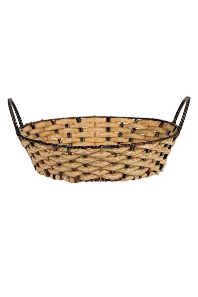 OEM Round Decorative Kitchen Basket Ecru Brown Woven Ø31.5x8.5cm