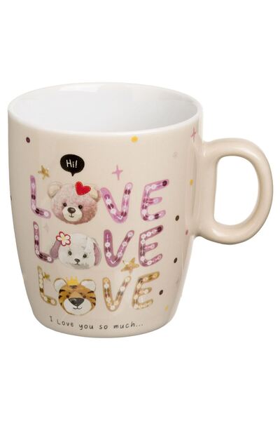 OEM Cana Ceramica Mini Bej cu 3 Animale "Love" 220ml