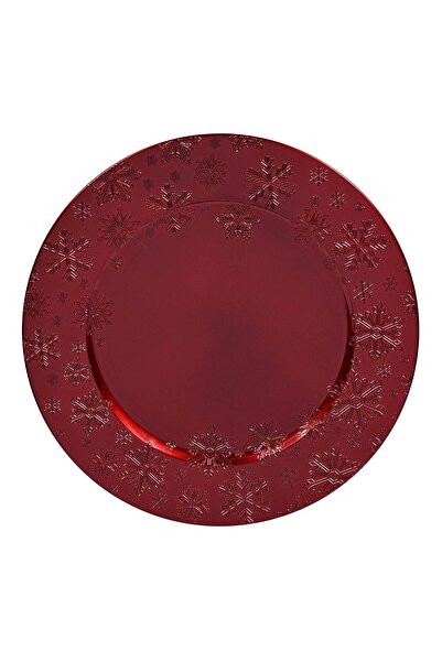 OEM Round Plastic Decorative Christmas Plate Red Snowflakes Ø33cm