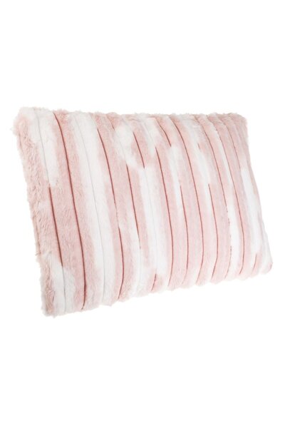 OEM Ecru Pink Faux Fur Decorative Pillow with Embossed Stripes Pattern for So...
