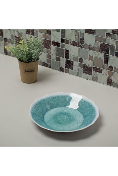 OEM Melamine Deep Plate Turquoise Scallop 22.9cm