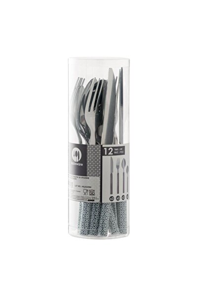 OEM Cutlery Set with Gray Handle White Patterns - 12pcs