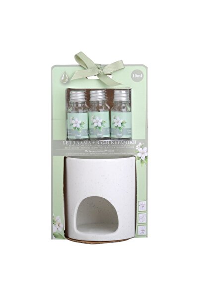 OEM Set Suport Ceramic cu Stropi Negri & 3 Uleiuri Parfumate cu Aroma de Iasomie