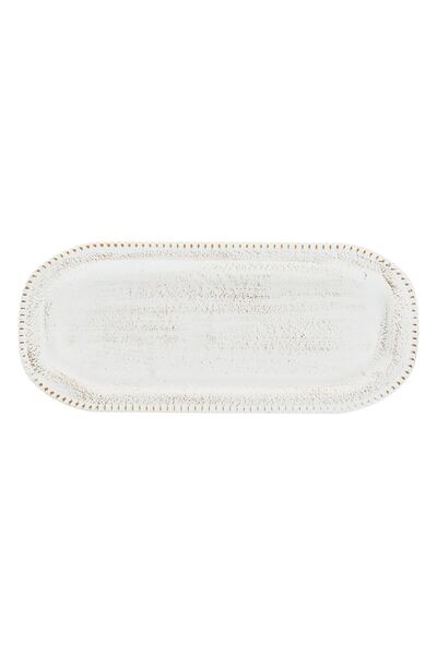 OEM Decorative Wooden Plate Oval Dots White Brushed Gold 35x15cm