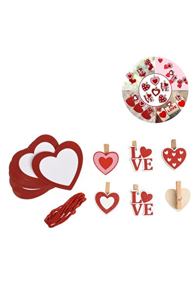 OEM Set cu Clestisori din Lemn Inimi Decorati cu Inimi din Hartie Rosie si Al...