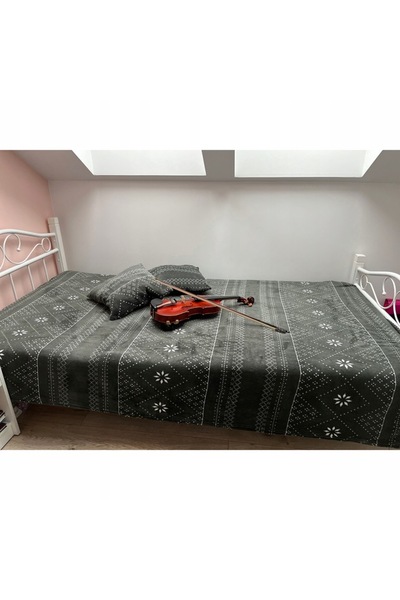 zola Thick blanket and 2 pillowcases set, size 160 x 200 cm/ 40 x 40 cm, gray with white inserts