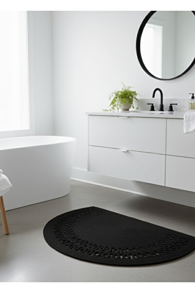 HomeTurko Homeaura Natural Jute Door Mat Half Hand-Knitted Wicker Front Door Bathroom Kitchen Balcony Rug