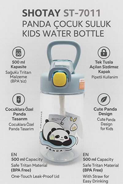 ORVO زجاجة مياه تريتان للأطفال مع شفاطة - 500 مل، بغطاء قابل للقفل، مع حزام، ...