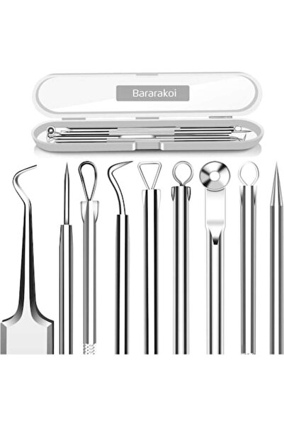 NEO Set of 5 tweezers for extracting blackheads, acne, comedones, Nybgyy, stainless steel, silver
