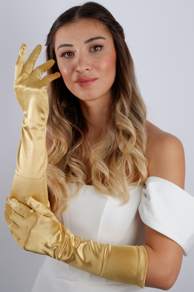 Hayalperest boncuk Premium Satin Long Evening Gloves Opera Length Engagement Wedding Prom Evening Dress Stylish Accessory