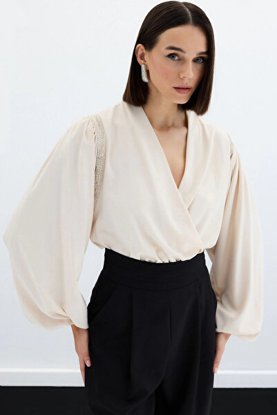 Sateen Αξεσουάρ Λεπτομερής Μπλούζα Φορμάκι - Μπεζ