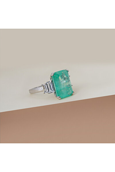 Gezer Kuyumculuk 925 Ayar Gümüş Su Yeşili Turmalin Taşlı Kadın Yüzük, Paraiba...