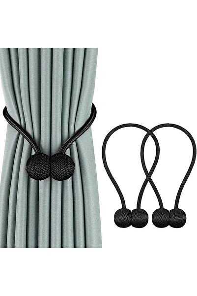 zola Set of 2 decorative magnets for curtain and drapery fixing, textile, 50 cm, black
