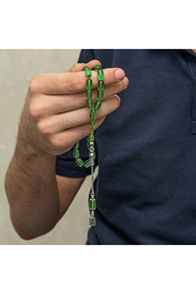 Gumush Silver Tasseled Capsule Cut Squeezing Amber Rosary