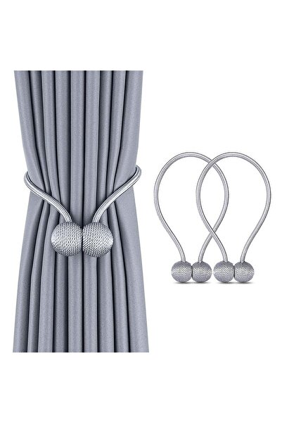 zola Set of 2 decorative magnets for curtains and drapes, textile, 49 cm, silver, silver-coloured