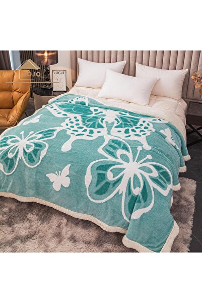 JOJO HOME 3D butterfly blanket, with fur, cocolino, 200x230cm, Turquoise