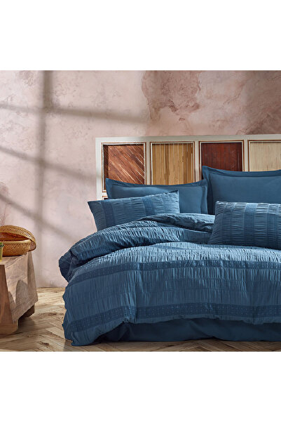 OEM Salmon Navy Blue Bed Linen (100% Cotton)