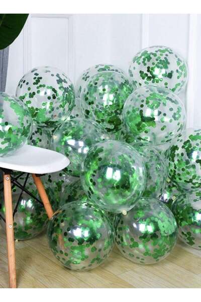 Local 20 Pcs Transparent Balloons with Green Glitter 12 inch for Parties and Events