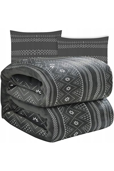 zola Thick blanket and 2 pillowcases set, size 160 x 200 cm/ 40 x 40 cm, gray with white inserts