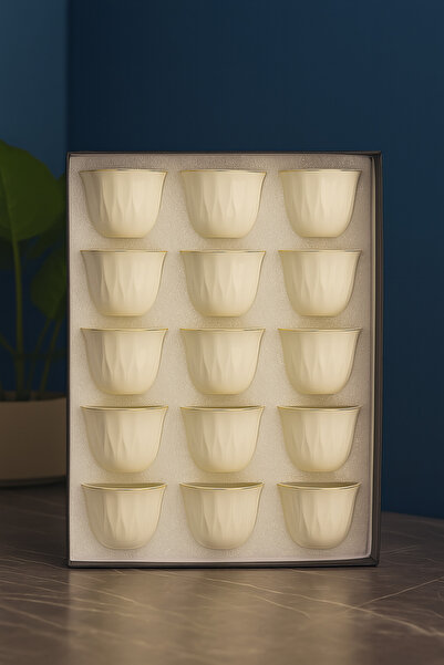 ALSAIF KITCHEN Luxury White Ceramic Tea Cups Set – 12-Piece Gold Rimmed Fluted Design | Elegant Gift Box