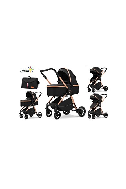 L-Sun Cărucior 2 în 1 cu suspensii și mâner reversibil F7 Negru