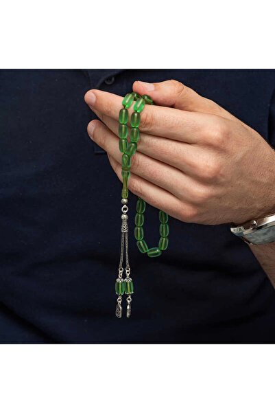 Gumush Silver Tasseled Capsule Cut Squeezing Amber Rosary