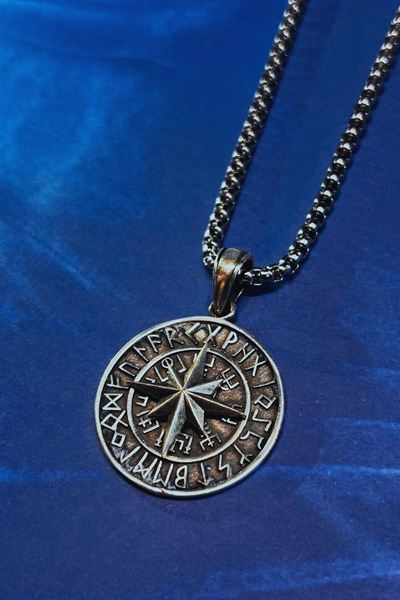 Begondio Viking Pusulası El İşçiliği 925 Ayar Gümüş Erkek Kolye