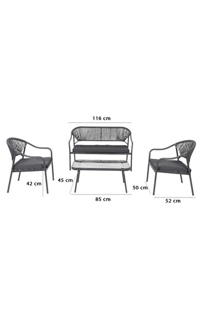 Family Ship Outdoor Seating Set - Rectangular Table with 4 Chairs - Grey