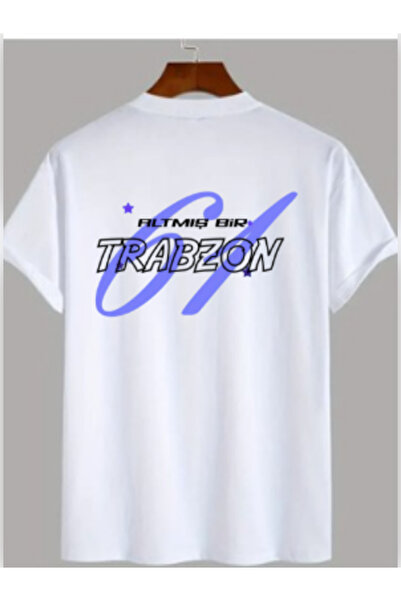 TİMİSİVA Unisex supradimensionat TRABZON 61 cu imprimeu bumbac 100% buc guler rotund mânecă scurtă ALB tricou