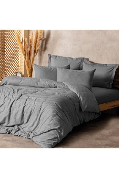 Talis Lenjerie de Pat Dublu Plaid Gri, Bumbac 100%