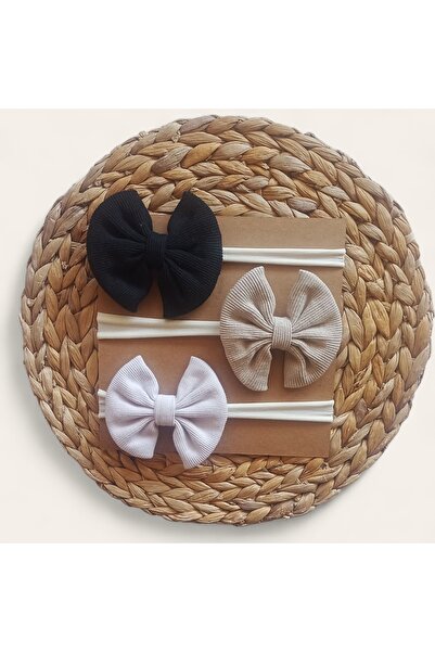 Panowill Design Baby Girl Big Bow Headband Set - Black-Beige-Lilac