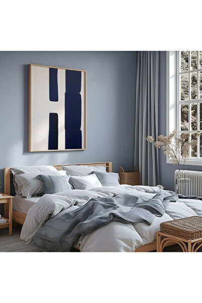 PAM STUDIO Lacivert Bej Modern Soyut 3’lü Poster Seti - Minimal Çizgili Duvar Tablosu Salon Dekorasyonu