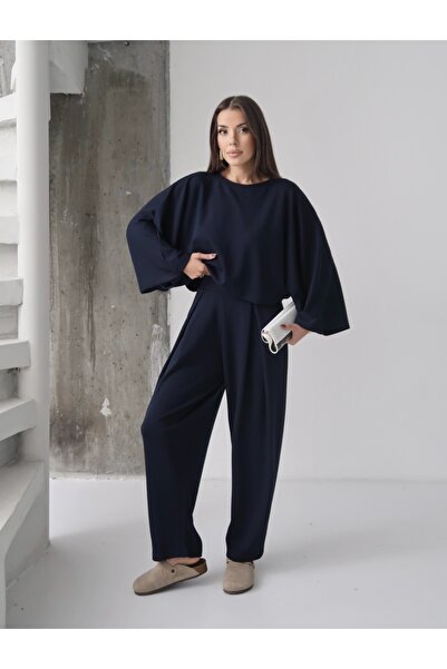 Paw Garage Women's Lyra Modal Batwing Sleeve Blouse- Pleated Baggy Pants Set, Top and Bottom Set