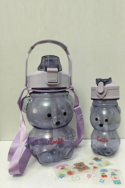 Berdina Home 2-Piece Transparent Teddy Bear Water Bottle Purple 1000+400ml Ch...