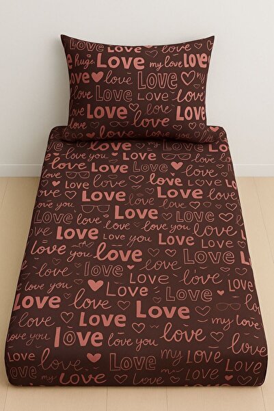 rabiatekstil طقم ملاءات سرير مطاطية منقوشة للحب لشخص واحد