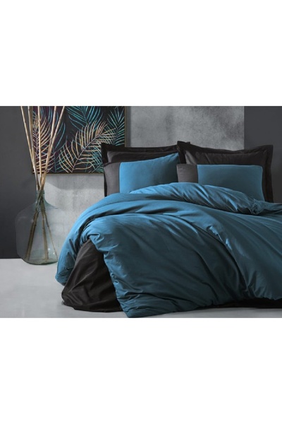 Talis Double Plain Bed Linen Petrol-Black, 100% Cotton