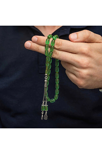 Gumush Silver Tasseled Capsule Cut Squeezing Amber Rosary