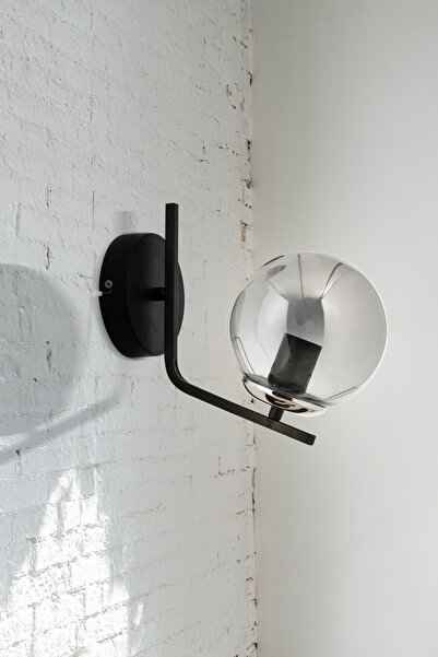 avimonaydınlatma ŞENNA SİYAH - KROM RENKTE FÜME GLOB CAMLI MODERN APLİK