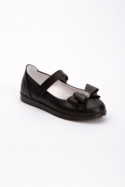 TAKI DERYASI Sparkly Bow Non-Slip Sole Matte Black Children's Ballerinas