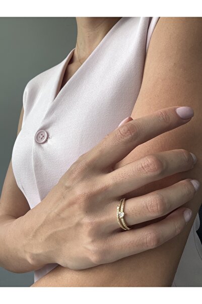 Ressia Two Rows Zircon Stone Heart Ring