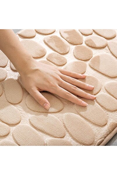 zola Σετ 2 πατάκια μπάνιου, τρισδιάστατο σχέδιο, απαλή υφή, κρεμ, αντιολισθητικά