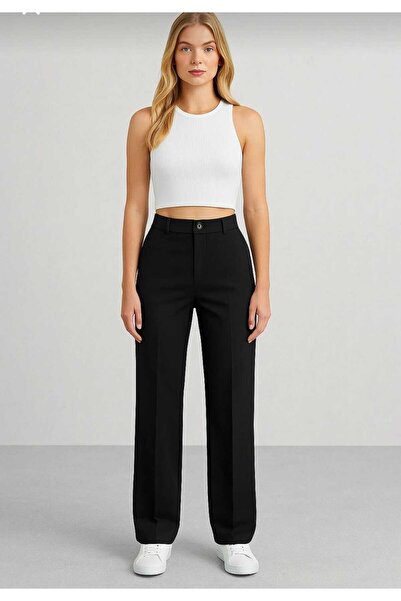 mor butik KADIN SİYAH YÜKSEK BEL RAHAT PALAZZO GENİŞ PAÇA KUMAŞ PANTOLON-ŞIK VE RAHAT TARZ