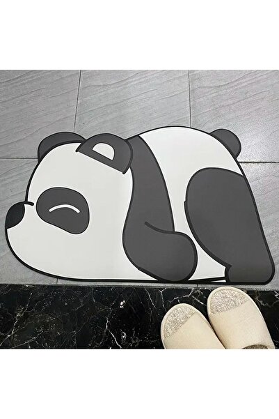 zola Bath mat, anti-slip, quick drying, 60x40 cm, panda bear pattern, black/white