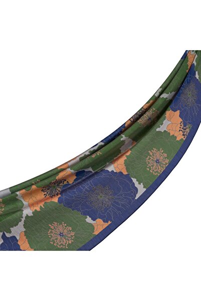 ipekevi Şal Tensoft cu model - Model Coș de hortensie - Albastru denim verde