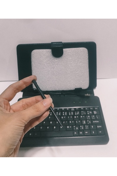 abnturk Klavyeli Tablet Kılıfı Kapaklı Standlı Kalemli USB Girişli Sabitleme ...