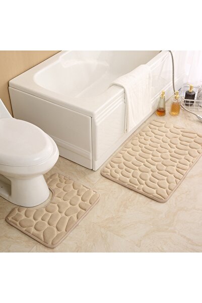 zola Set of 2 bath mats, 3D pattern, soft texture, cream, non-slip
