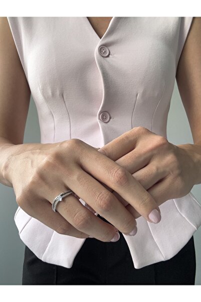 Ressia Two Rows Zircon Stone Heart Ring