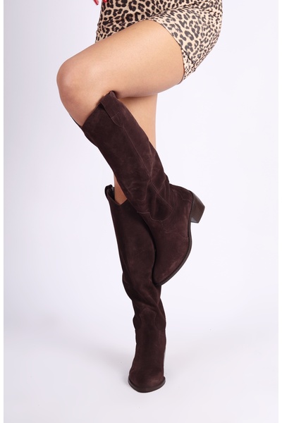 Mariolucci Kadın Kovboy Çizme Hakiki Deri KahveRengi Süet