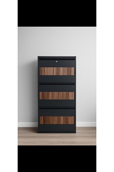 KARLI 3 LÜ AHŞAP DESENLİ METAL AYAKKABILIK HOME